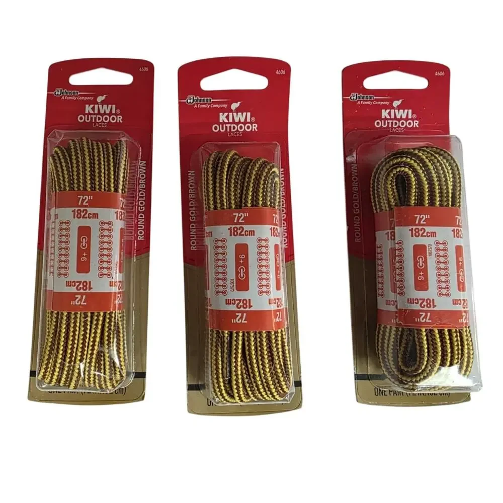 3 Packs Kiwi Outdoor Shoe Laces Round Gold/Brown 72